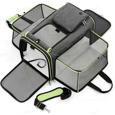 DS NA Gray Green Foldable Portable Pet Carrier Bag – Large Capacity Travel
