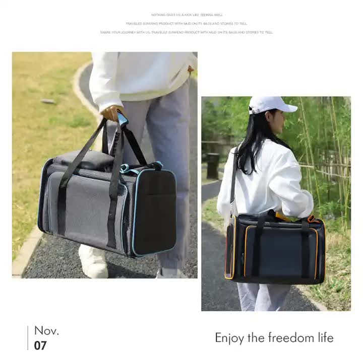 DS NA Gray Orange Foldable Portable Pet Carrier Bag - Large Capacity Travel Back
