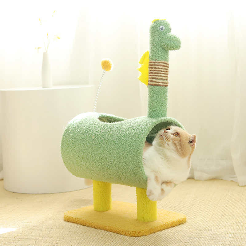 DS NA Green Dinosaur-Theme Cat Tree with Tunnel - Multi-Functional Cat