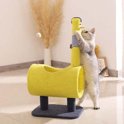 DS NA Yellow Chicken-Theme Cat Tree with Tunnel - Multi-Functional Cat