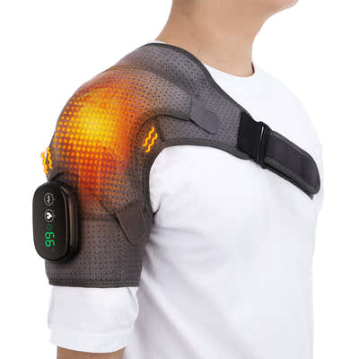 DS NA Gray Rechargeable Heated Shoulder Massager with LED Display - Adjustable C