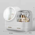 DS NA Ivory White LED Vanity Makeup Organizer with Partition Storage and Touch-C