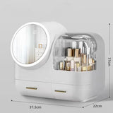 DS NA Ivory White LED Vanity Makeup Organizer with Partition Storage and Touch-C