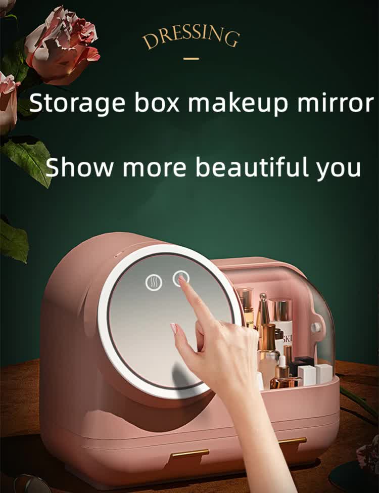 DS NA Ivory White LED Vanity Makeup Organizer with Partition Storage and Touch-C