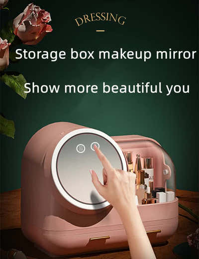 DS NA Ivory White LED Vanity Makeup Organizer with Partition Storage and Touch-C