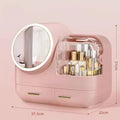 DS NA Pink LED Vanity Makeup Organizer with Partition Storage and Touch-Control