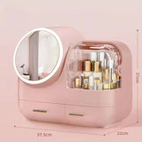 DS NA Pink LED Vanity Makeup Organizer with Partition Storage and Touch-Control