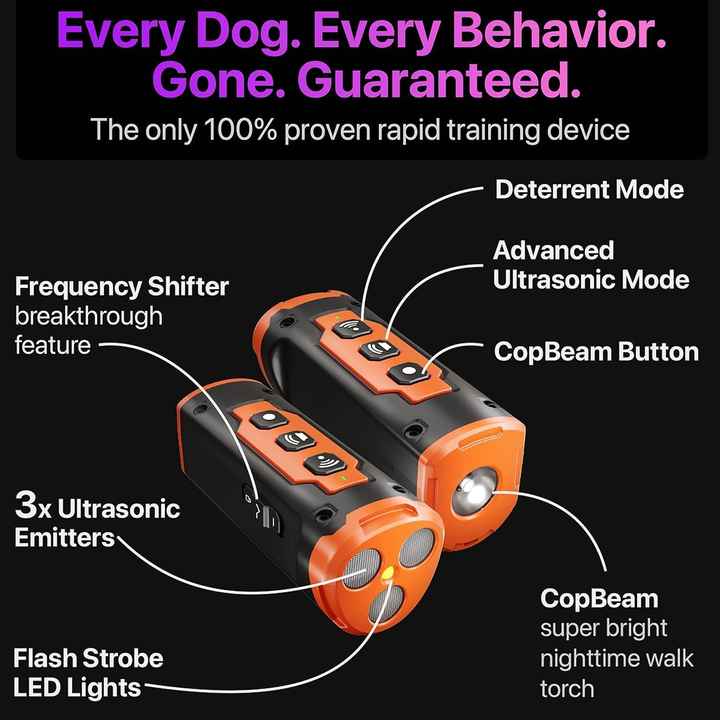 DS NA Gray Multifunctional Ultrasonic Dog Repeller & Flashlight - Long-Range SOS