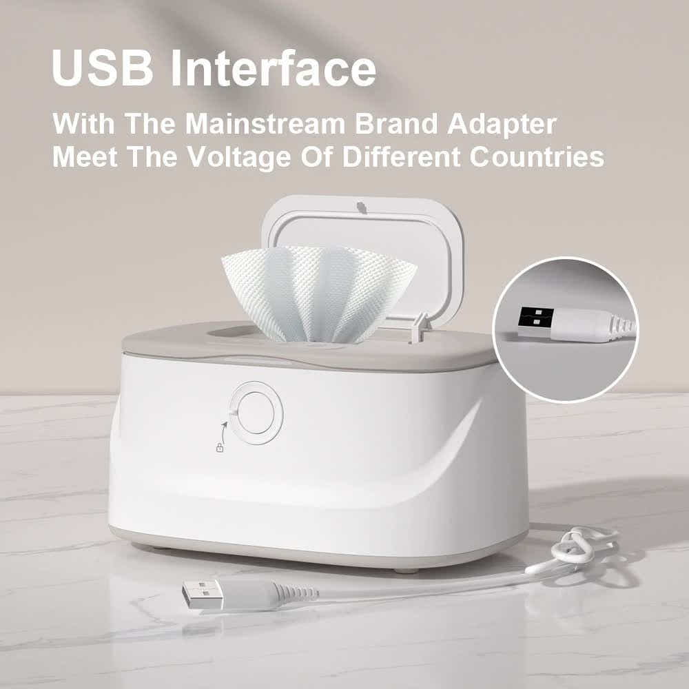 DS NA Grey USB-Powered Baby Wet Wipes Warmer - Portable and Adjustable Heating