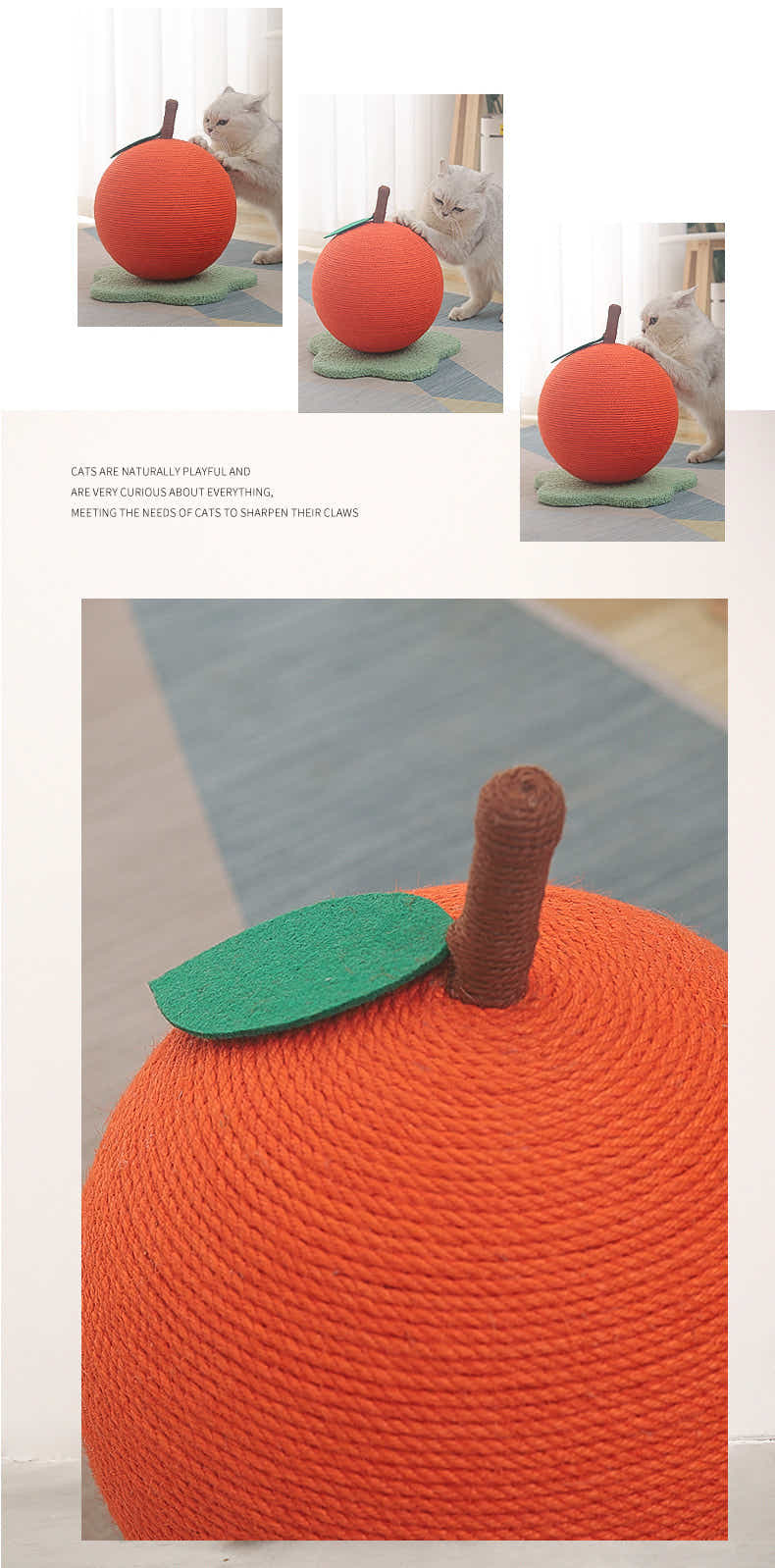 DS NA Adorable Orange-Shaped Cat Scratcher - Durable Sisal & Soft Base