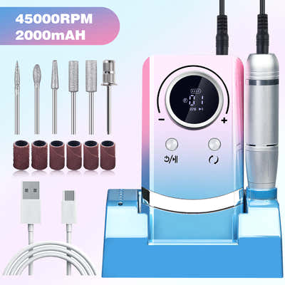 DS NA Pink+Blue Portable Electric Nail Drill - Rechargeable, Adjustable Speed