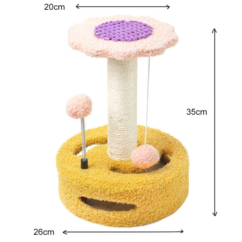 DS NA Yellow & Pink Sunflower Cat Scratching Post – 35CM Sisal Cat Tree