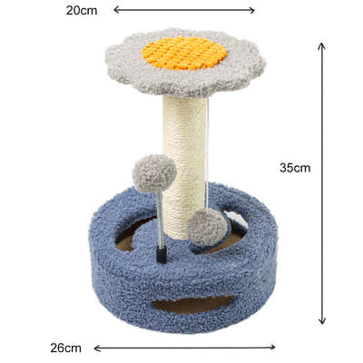 DS NA Blue & Grey Sunflower Cat Scratching Post – 35CM Sisal Cat Tree with Plush