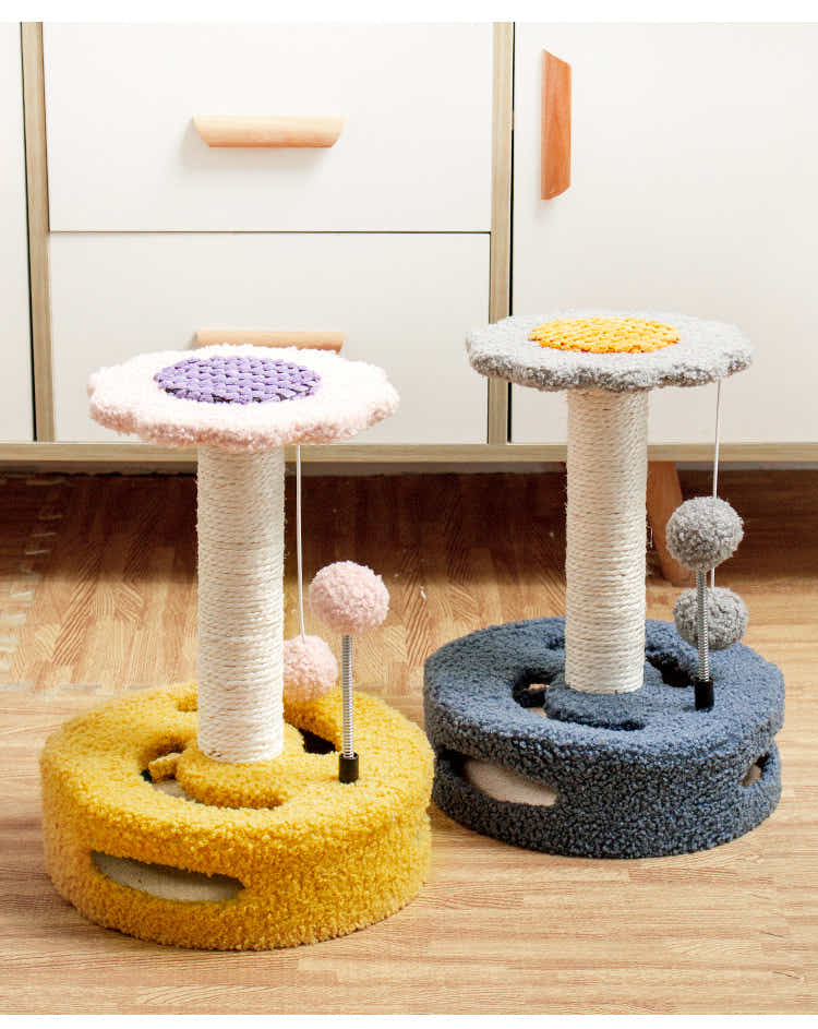 DS NA Blue & Grey Sunflower Cat Scratching Post – 35CM Sisal Cat Tree with Plush