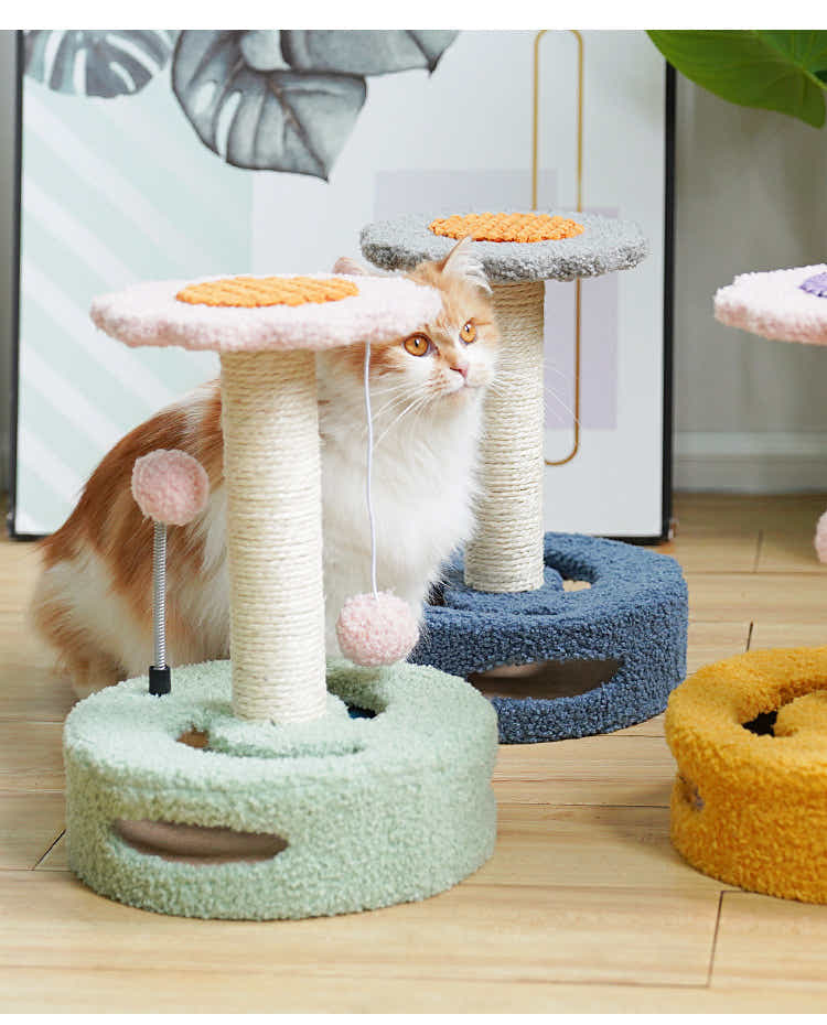 DS NA Blue & Grey Sunflower Cat Scratching Post – 35CM Sisal Cat Tree with Plush
