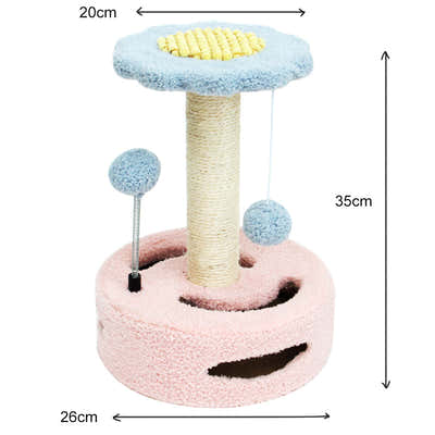 DS NA Blue & Pink Sunflower Cat Scratching Post – 35CM Sisal Cat Tree with Plush