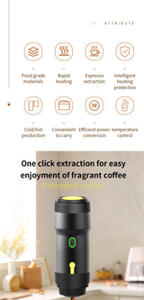 DS NA Black 3-in-1 Portable Electric Espresso Maker - Rechargeable Travel Coffee