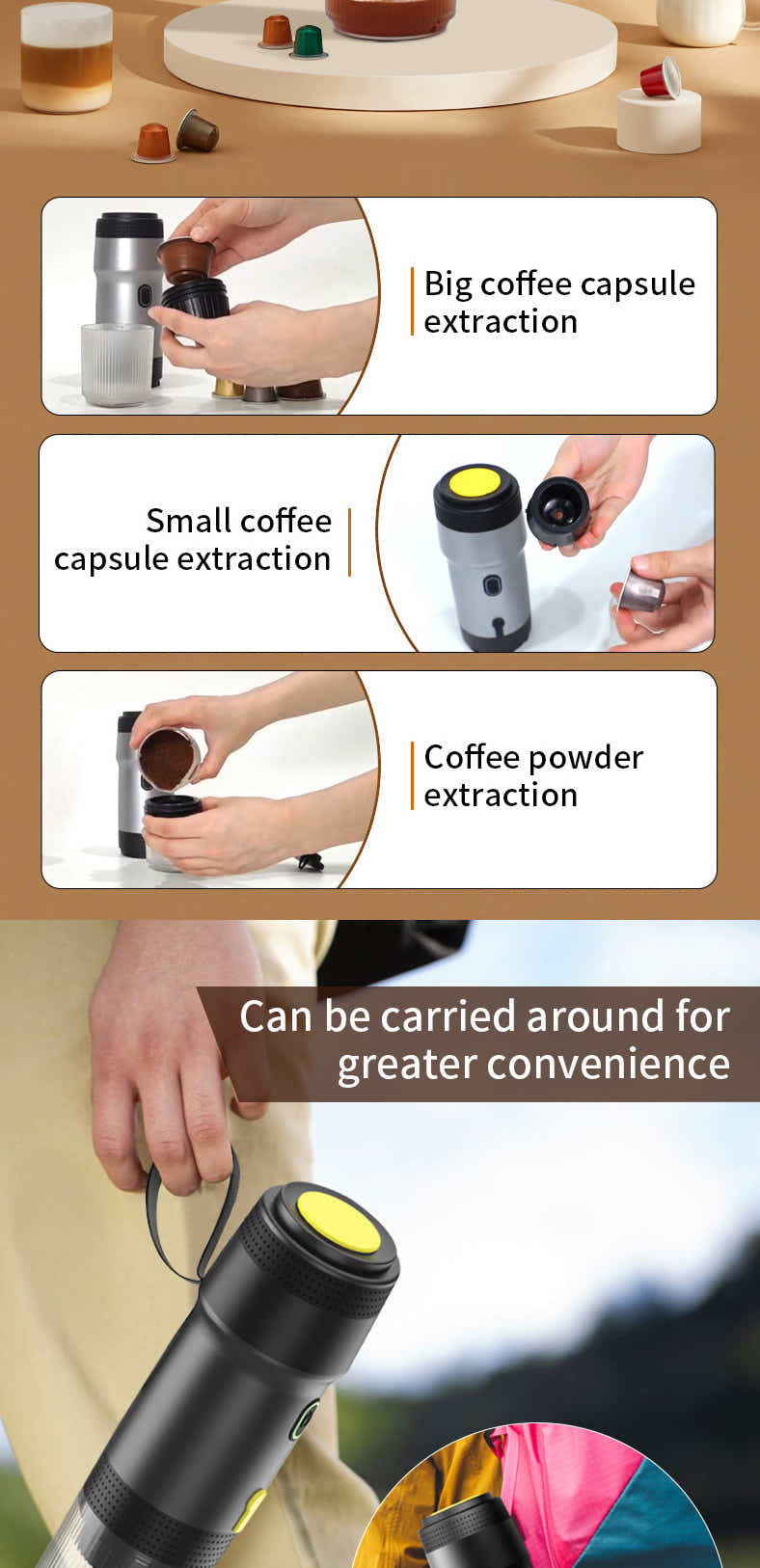 DS NA Black 3-in-1 Portable Electric Espresso Maker - Rechargeable Travel Coffee