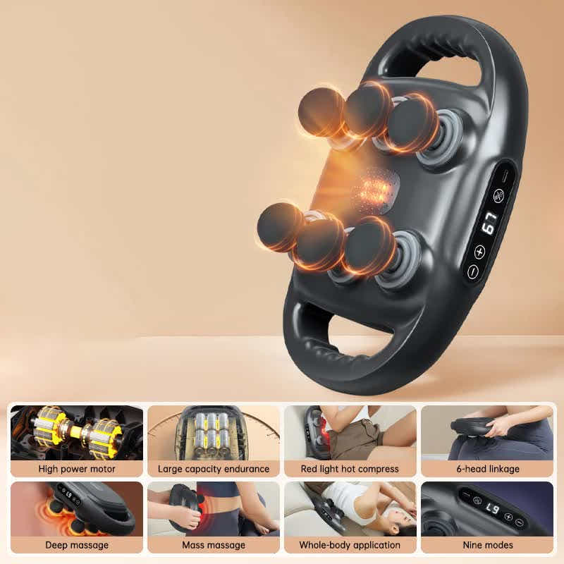 DS NA Dark Grey Advanced 6-Head Percussion Massager with Heat - Rechargeable