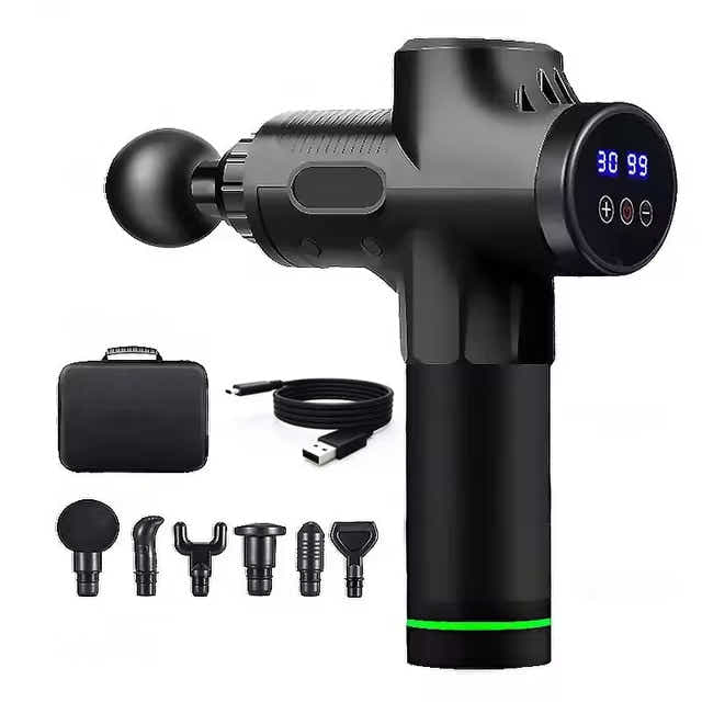 DS NA Black Deep Tissue Percussion Massage Gun - 30 Speeds, 6 Heads, Type-C