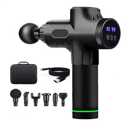 DS NA Black Deep Tissue Percussion Massage Gun - 30 Speeds, 6 Heads, Type-C