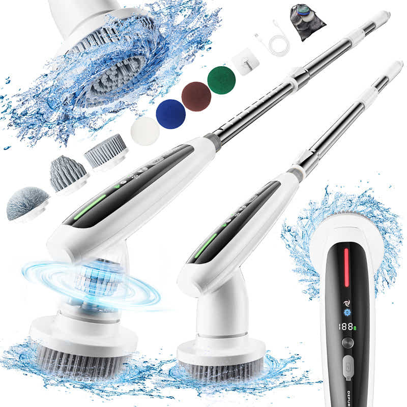 DS NA Electric Spin Scrubber – Adjustable Extension Handle & 8 Brush Heads