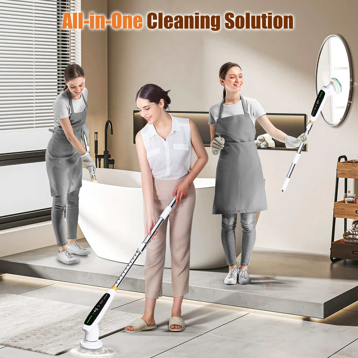 DS NA Electric Spin Scrubber – Adjustable Extension Handle & 8 Brush Heads