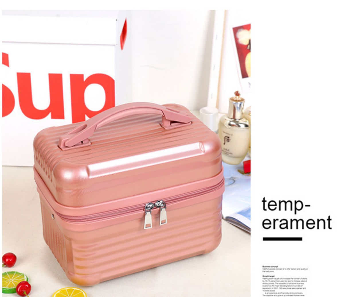 DS NA Pink Durable Hard Shell Makeup Travel Case - Large Capacity Portable