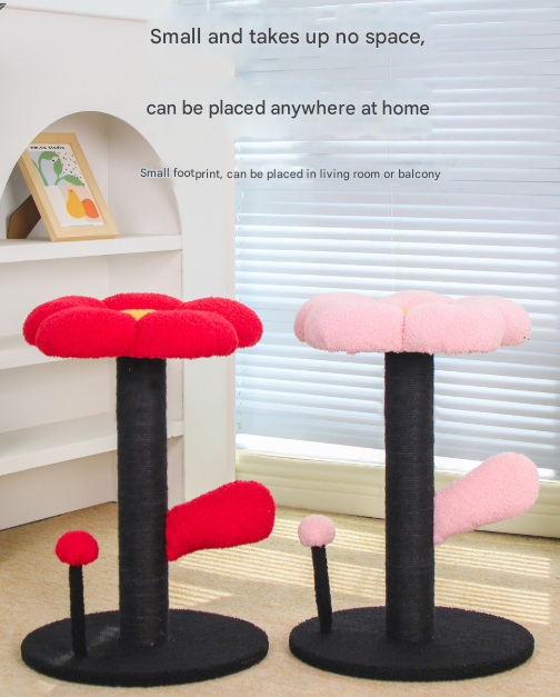 DS NA Red & Black Adorable Flower Cat Tree – Plush Perch with Sisal Scratching