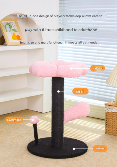 DS NA Red & Black Adorable Flower Cat Tree – Plush Perch with Sisal Scratching