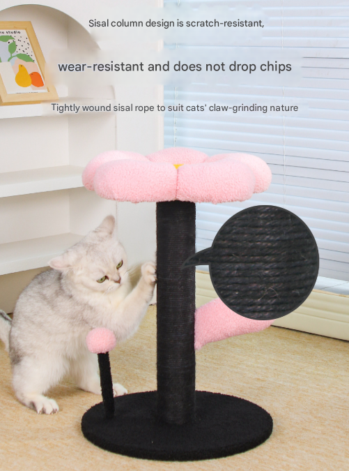 DS NA Red & Black Adorable Flower Cat Tree – Plush Perch with Sisal Scratching