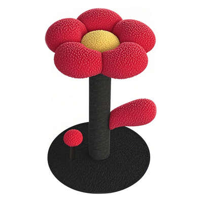 DS NA Red & Black Adorable Flower Cat Tree – Plush Perch with Sisal Scratching