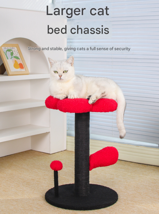 DS NA Pink & Black Adorable Flower Cat Tree – Plush Perch with Sisal Scratching