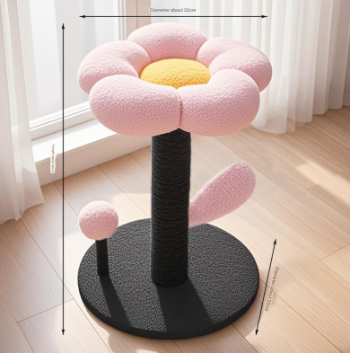 DS NA Pink & Black Adorable Flower Cat Tree – Plush Perch with Sisal Scratching