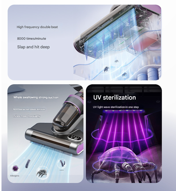 DS NA White Advanced Cordless UV-C Dust Mite Vacuum - Handheld Cleaner with Hot