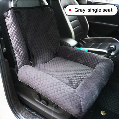 DS NA Grey Plush Dog Car Booster Seat – 2-in-1 Travel Bed for Small Dogs