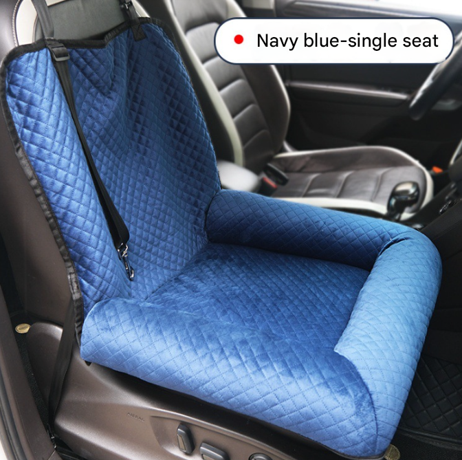 DS NA Navy Blue Plush Dog Car Booster Seat – 2-in-1 Travel Bed for Small Dogs