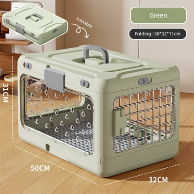 DS NA Green Premium Foldable Pet Carrier Crate - Breathable Aviation Travel Box
