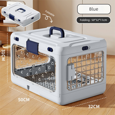 DS NA Blue Premium Foldable Pet Carrier Crate - Breathable Aviation Travel Box