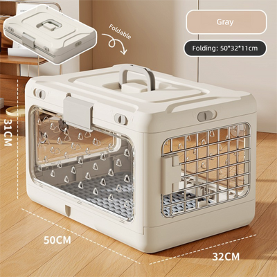 DS NA Grey Premium Foldable Pet Carrier Crate - Breathable Aviation Travel Box G