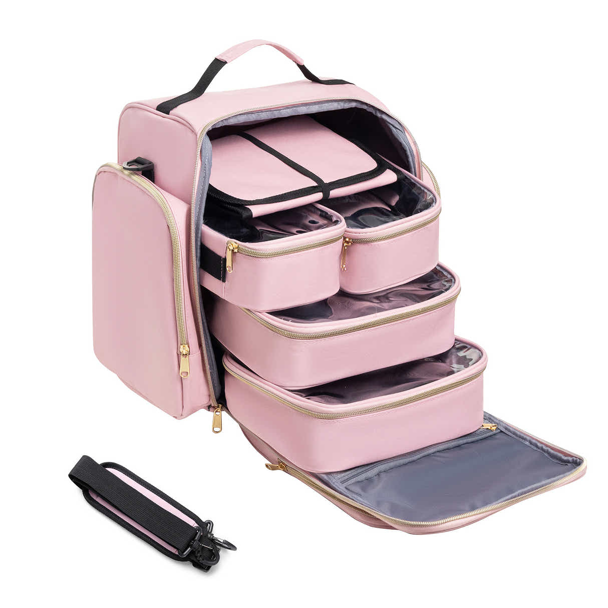 DS NA Large Capacity Travel Makeup Backpack – Includes 5 Removable Organizer Case