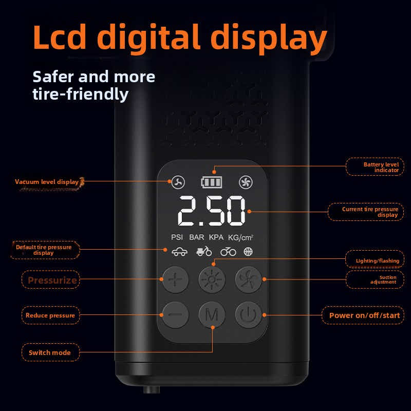 DS NA Black 4-in-1 Car Vacuum Cleaner & Tyre Inflator – Portable Cordless Air