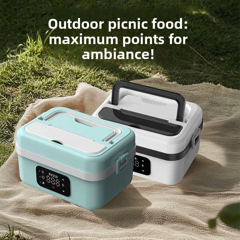DS NA 1L White Cordless Waterless Heated Lunch Box -Portable 304 Stainless Steel
