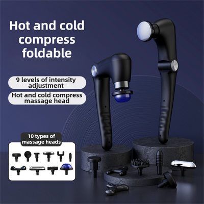 DS NA Black-Rosegold Foldable Percussion Massage Gun with Hot Cold Compress & 10