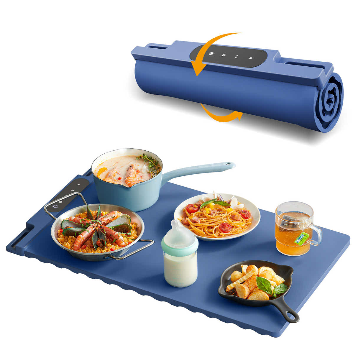 DS NA Blue 65x38CM Roll-Up Food Warming Silicone Mat with Precise Temprature