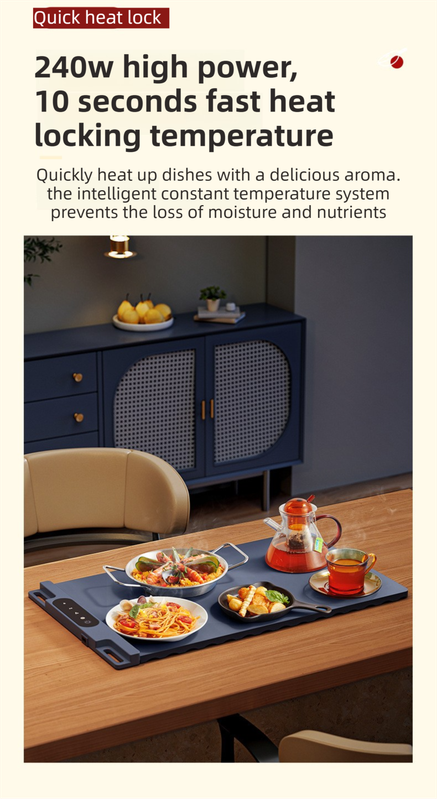 DS NA Blue 65x38CM Roll-Up Food Warming Silicone Mat with Precise Temprature