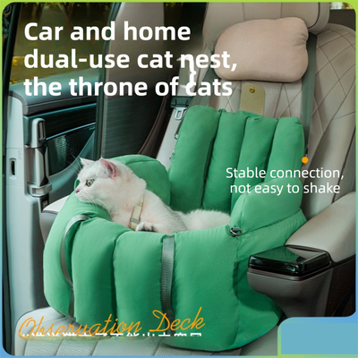 DS NA Green 2-in-1 Fluffy Travel Cat Bed & Car Safety Seat - Enclosed Windproof