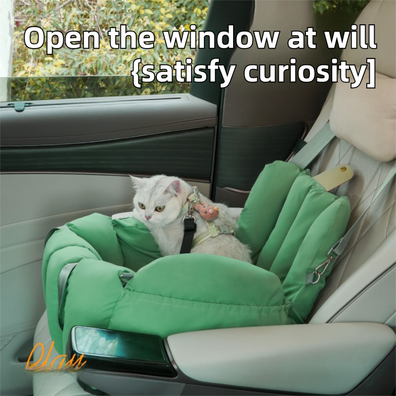 DS NA Green 2-in-1 Fluffy Travel Cat Bed & Car Safety Seat - Enclosed Windproof