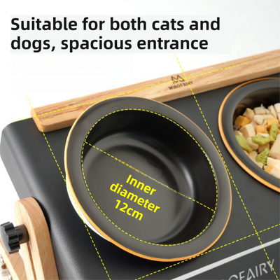 DS NA Black Elevated Adjustable (9-14CM) Double Ceramic Bowls Pet Diner - Ergono