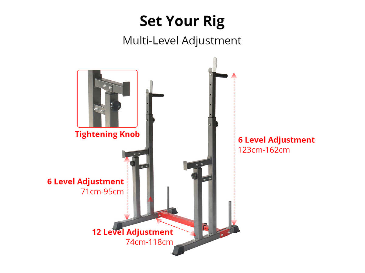 DS Adjustable Squat Rack With H-Frame Base